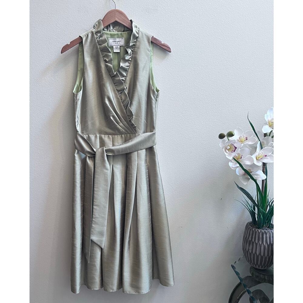 Willow Glenn‎ New York Pleated Belted Green Women's Midi Dress 8 Wedding Guest